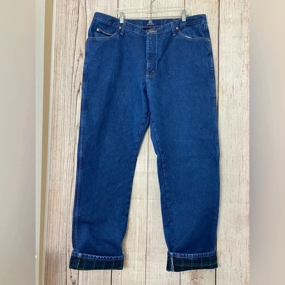 Wrangler Mens Regular Fit Plaid lined Jeans Size 40X34